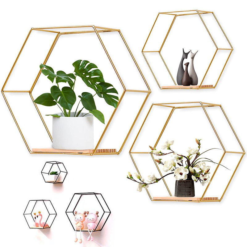 Sustainable Living Eco Friendly - 3Pcs/Set Hexagon Shape Iron Wall Shelf